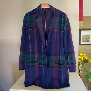 Talbots Plaid Merino Sweater Jacket Size L-Petite